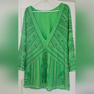 Zara Green Beaded Fabric